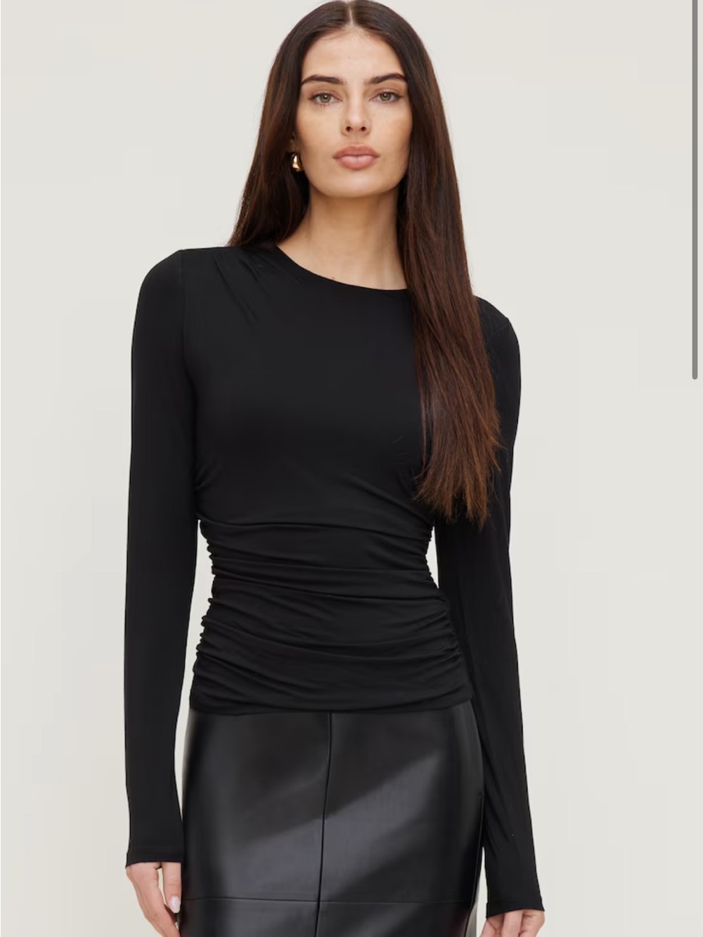 Dynamite Black Long-Sleeve Ruched Waist Top - Women